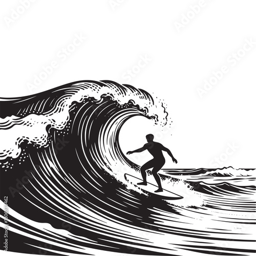 Silhouette of a surfer conquering big waves