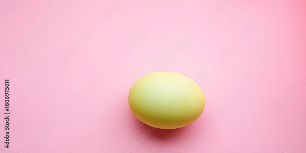 Fototapeta premium A single pastel lime green egg rests on a soft pink background , shape, clean
