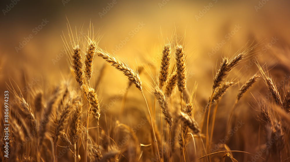 Fototapeta premium august. Golden wheat field swaying in gentle breeze under warm August sunlight. travel magazines, destination branding, designed for outdoor magazines and nature guides, used by product managers.