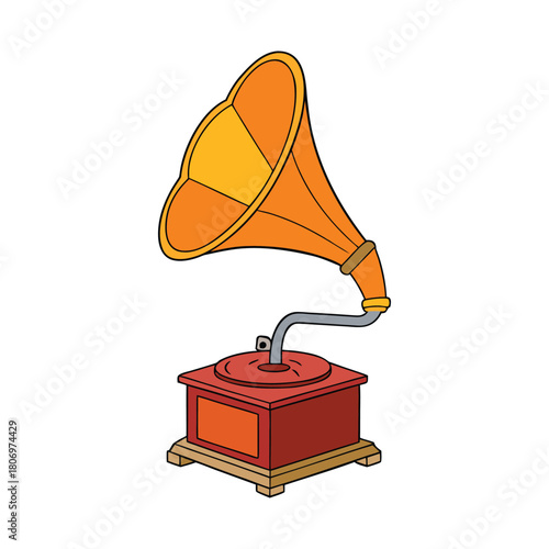 A vintage gramophone with a brass horn and wooden base, playing timeless melodies. Its classic charm and nostalgic design bring old-world music to life with every spin.
