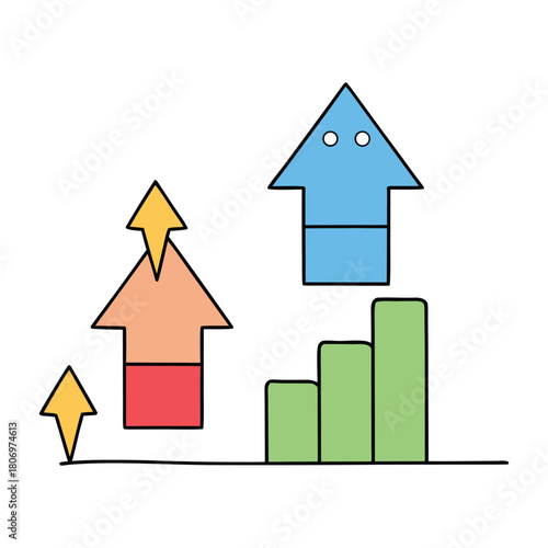 A warm gradient graph rises softly, highlighted by a bold red arrow pointing upward. It symbolizes growth, progress, and positive momentum with a glowing, uplifting feel.”