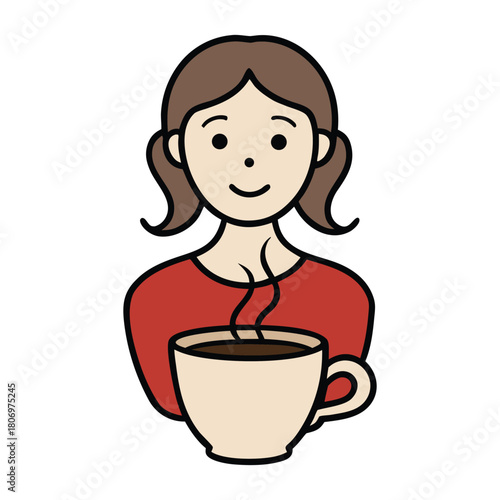 A serene woman leans over a hot steaming cup of tea, gentle curls rising around her face. Warm aroma swirls upward, creating a peaceful moment of comfort and calm.”