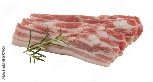 Fresh raw pork belly cut out isolated transparent background