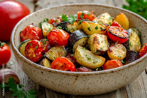 Delicious bowl of roasted vegetables fresh from the oven