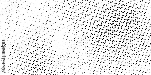Black polka dots seamless pattern on white background. Halftone minimalist abstract wall in diagonal lines.