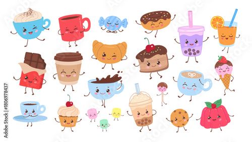 Cute kawaii food and drink characters for stickers, planners and fun creative projects.