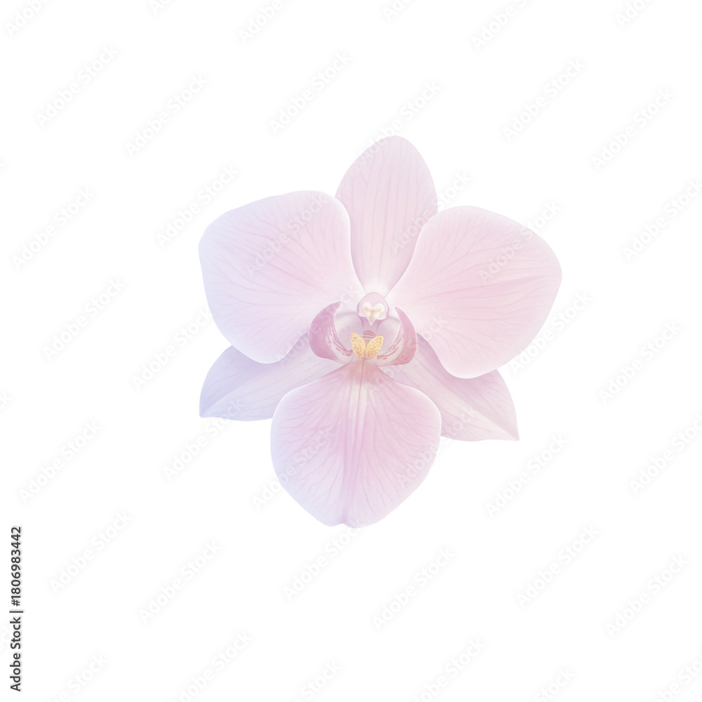 Obraz premium Delicate pastel pink orchid blossom close-up isolated on white background
