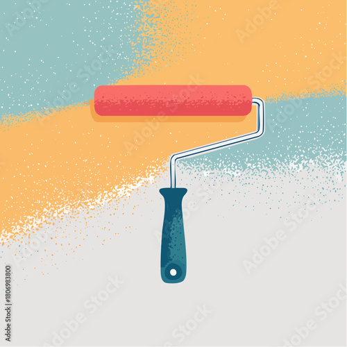 A colorful paint roller applying fresh blue and yellow paint to a wall, symbolizing a creative home renovation or DIY decorating project