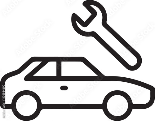 Sleek car repair icon for automotive service promotions, offering a modern design symbolizing vehicle maintenance and garage expertise from a scalable vector graphic