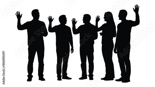 People waving hands silhouettes isolated on white background, Vector