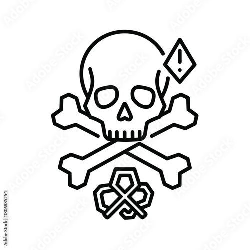 Skull and crossbones symbol with warning sign, isolated on