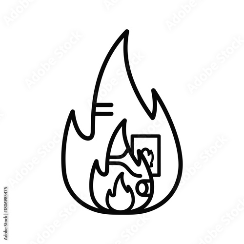 Electrical outlet on fire with flames engulfing it isolated on