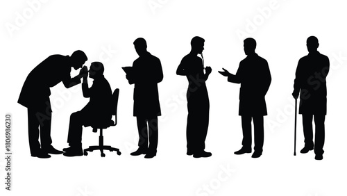Medical professionals silhouette set isolated on white background, Vector