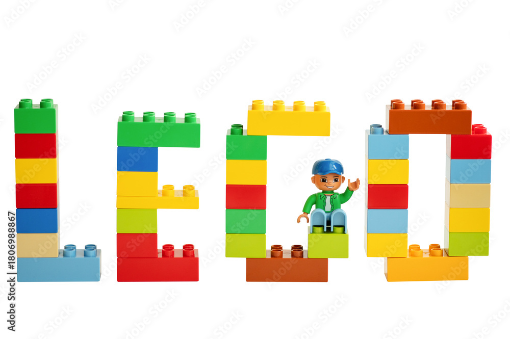 Naklejka premium The word Lego made of colorful plastic blocks