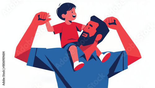 Illustration Of A Father Carrying His Child Vector Design Template