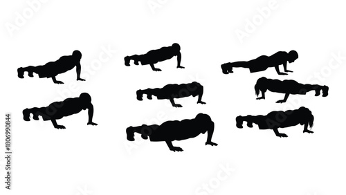 Push-up exercise silhouettes isolated on white background, Vector