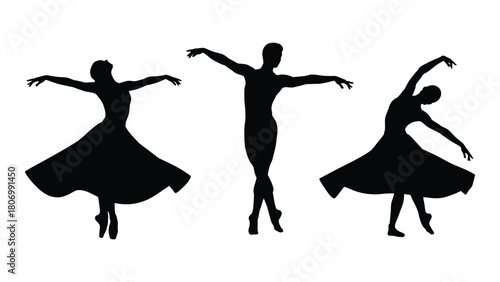 Ballet dancers silhouettes isolated on white background, Vector