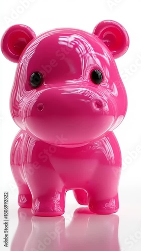 Radiant Pink Hippo Figurine Captivating Reflections and Rounded Shapes in a White Background Light