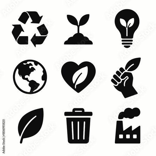 Eco icons: sustainability and environmental conservation symbols