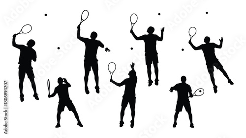 Dynamic tennis player silhouettes isolated on white background, Vector