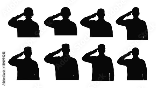 Military salute silhouettes isolated on white background, Vector