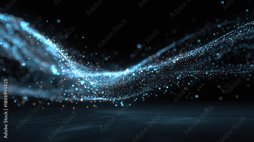Fototapeta premium A digital art of glittering, flowing, luminescent particles creating a beautiful and dynamic wave