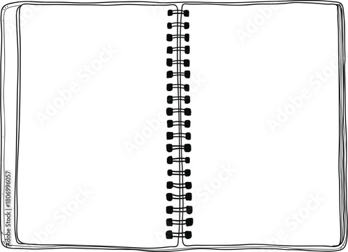 Hand Drawn Vector Open Notebook Line Art Copy Space background Illustration 