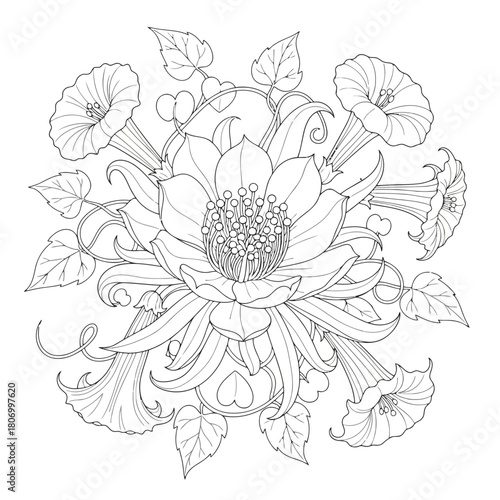 Morning glory flower mandala isolated on