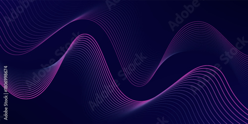 Abstract glowing wave lines on dark blue background. Dynamic wave pattern. Modern flowing wavy lines. Futuristic technology concept. Suit for banner, poster, cover, brochure, flyer, website