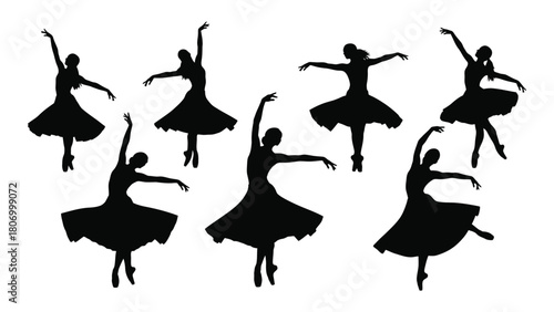 Elegant ballet dancer silhouettes collection isolated on white background, Vector