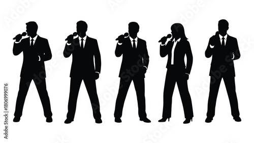 Singers and speakers silhouettes isolated on white background, Vector