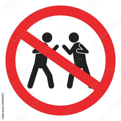 Isolated illustration silhouette no fighting sign. Sign prohibiting fighting