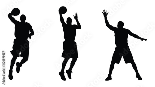 Dynamic basketball player silhouettes isolated on white background, Vector