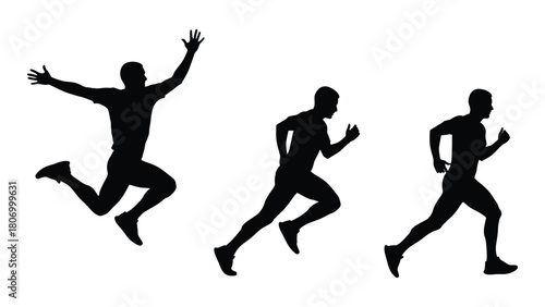 Dynamic male athlete silhouettes isolated on white background, Vector