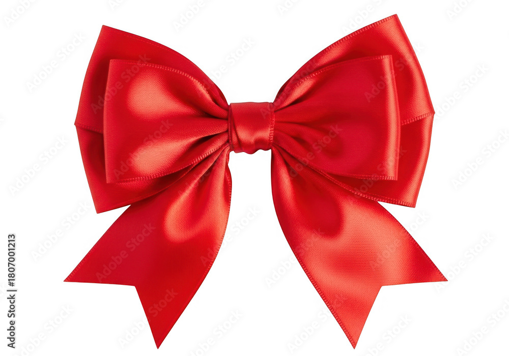 Fototapeta premium A beautifully crafted red satin bow, isolated on a transparent background, showcasing its elegant folds and shiny texture, perfect for any special occasion