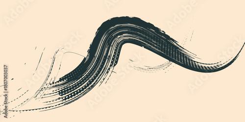 Grainy graphic thick brush stroke with spray texture. Hand drawn vector retro background with bold grunge lines. Grit backdrop overlay template. Grainy brush strokes texture with scattered tiny dots.