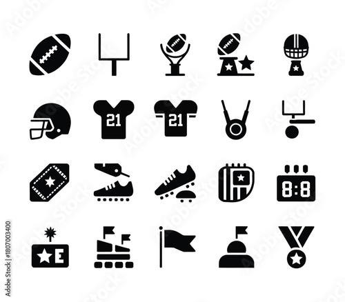 American football themed vector pictogram icon, ideal for sports graphics, mobile and web design, game interfaces, and team branding or promotional materials.