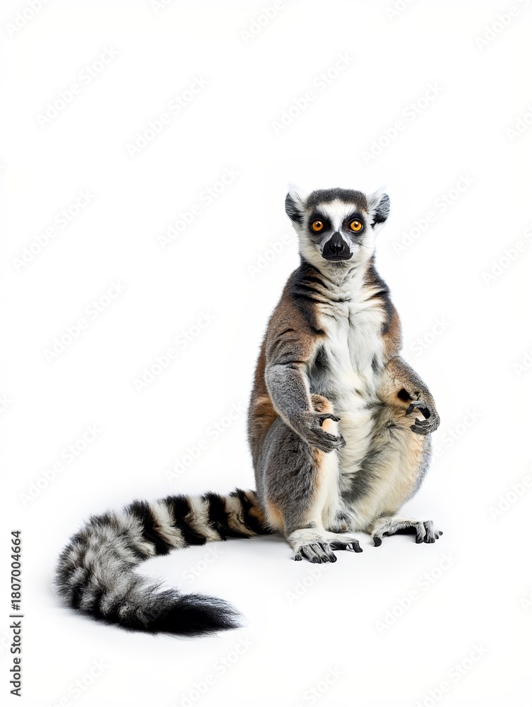 Obraz premium Ring-tailed Lemur Mother and Baby Standing on White Background