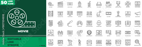 Movie Line Editable Icons set