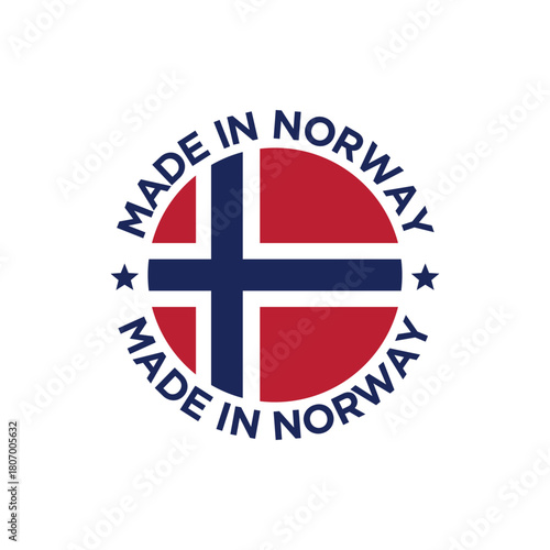 made in norway stamp circle logo vector design with norwegian flag element	