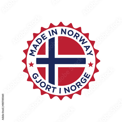 made in norway label circle logo vector design with norwegian flag element	
