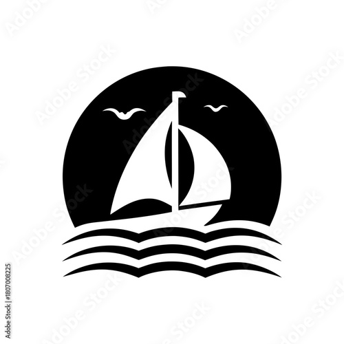 Sailboat sailing on the sea at sunset on transparent background silhouette