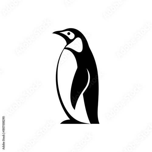Stylized penguin standing upright on transparent background silhouette