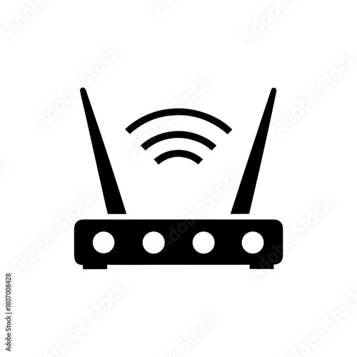 Black router with antenna icon image on transparent background silhouette