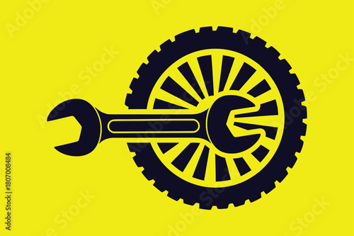 Illustration of automotive service logo with tire and wrench