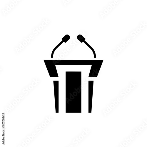 Podium with microphones black icon on transparent background silhouette