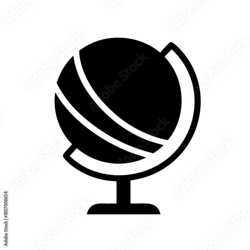 Black globe with stand illustration on transparent background silhouette