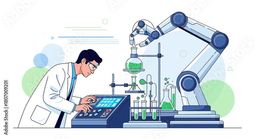 Innovative lab research: Scientist supervising automated experiment for pharmaceutical or