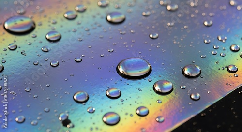 Wallpaper Mural Abstract Water Droplets on Holographic Metallic Texture Background (Black Base) Torontodigital.ca