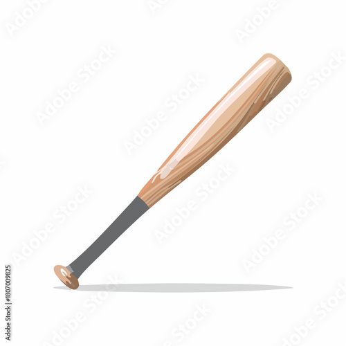 A classic wooden baseball bat with a dark grey grip, illustrated in a cartoon style on a white background.